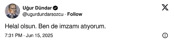 Şule Aydın'a meslektaşı Uğur Dündar'dan da destek geldi: