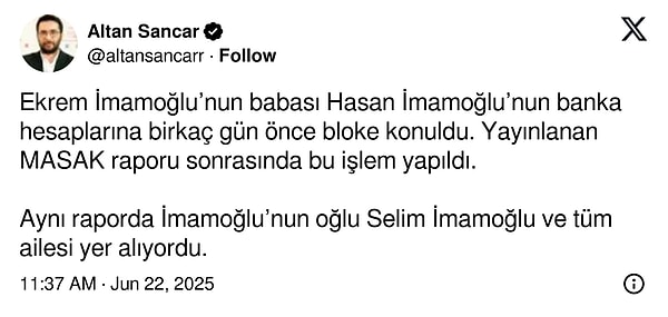 Gazeteci Altan Sancar'ın paylaşımı Görseli