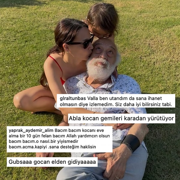 Gupse Özay, die am Vatertag nur ihren eigenen Vater Selim Özay feierte, teilte eine Pose auf dem Rasen mit ihrer Tochter Jan Asya und ihrem Vater.