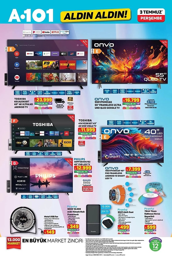 Toshiba 65" 4K Ultra HD Android Tv 23.999 TL Görseli
