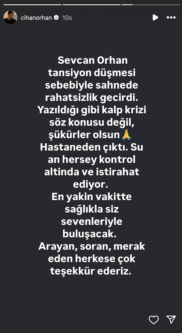 Sevcan Orhan’ın ağabeyi Cihan Orhan, endişeli sevenleri rahatlatmak için sosyal medya hesabından net bir açıklama paylaştı.
