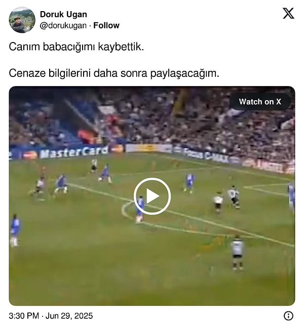 Oğlu Doruk Ugan da babasının vefatını anlattığı maçlardaki sesiyle kamuoyuyla paylaştı.