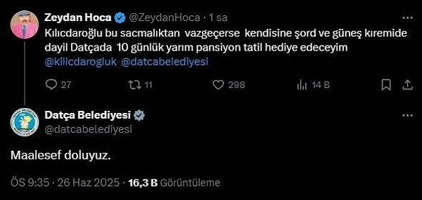 Belediyenin verdiği bu yanıt Kılıçdaroğlu'na yakın kişiler tarafından eleştirilmişti.