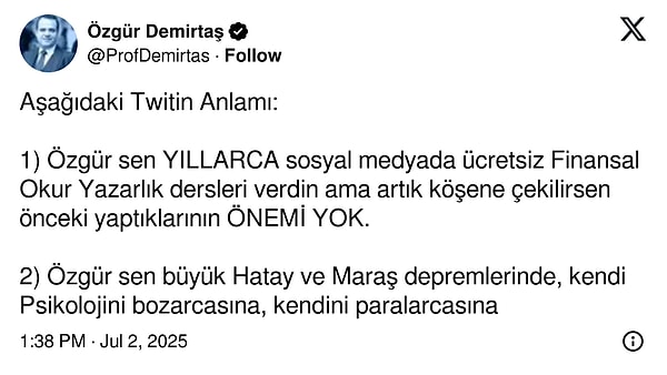 Özgür Demirtaş’ın bu yoruma cevap ise "Ulan nankör" oldu.