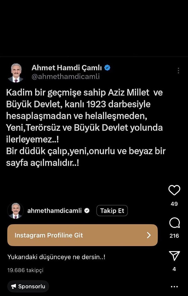 ‘Yeliz’ takma adıyla hafızalarda yer edinen Ahmet Hamdi Çamlı’nın paylaşımına tepkiler dinmiyor.