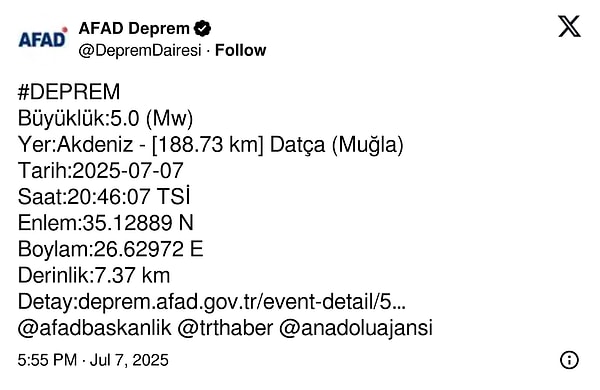 AFAD'ın paylaşımı