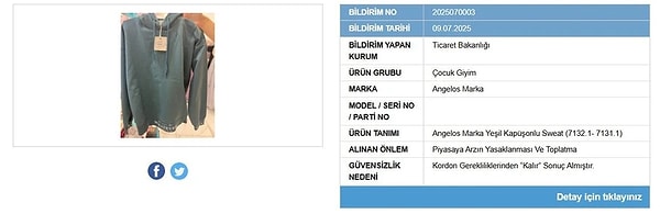 Çocuk giyiminde de ürün tespit edildi.