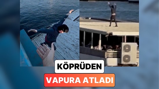 Daha Önce de Kendisini Köprüden Suya Bırakan İçerik Üreticisi Bu Sefer Köprüden Bir Vapurun Üzerine Atladı