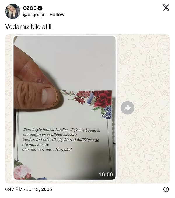 İşte, @ozgeppn kullanıcı adlı X hesabı üzerinden yapılan o paylaşım... 👇
