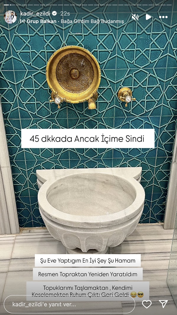Bu kez paylaşımında evinin hamamını gösterdi.