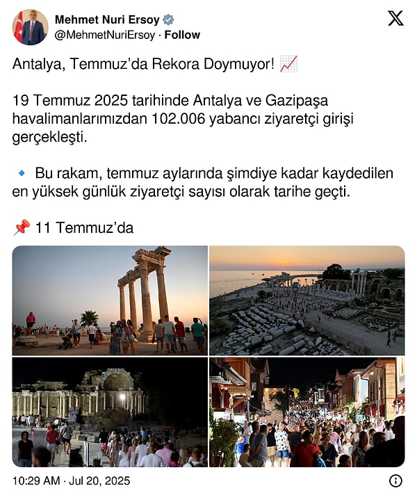 Kültür ve Turizm Bakanı Mehmet Nuri Ersoy’un paylaşımı 👇