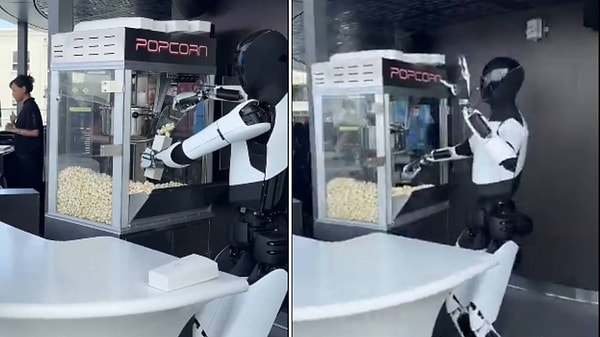 Optimus sahneye çıktı, patlamış mısırı eliyle uzattı.