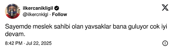 "Sayemde meslek sahibi olan yavşaklar bana gülüyor. Çok iyi devam" gibi ağır ifadeler kullandı.