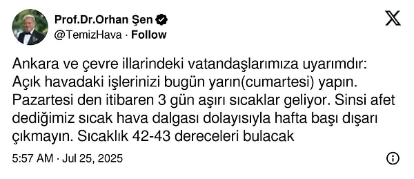 Meteoroloji uzmanı Orhan Şen, X hesabından kritik uyarılarda bulundu. Orhan Şen "Sinsi afet" diyerek bu iller için alarm verdi👇🏻