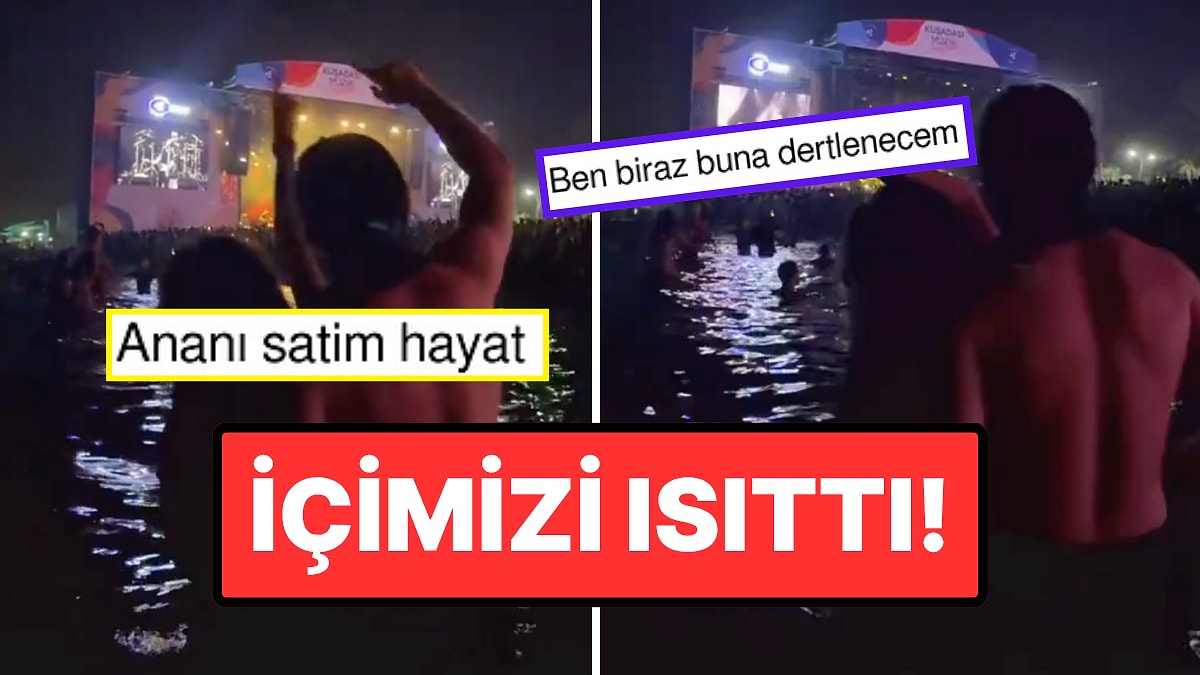 Kuşadası Müzik Festivali&apos;nde Denizin İçinde Duman Konserine Eşlik Eden Çift, &quot;Nasip Olur mu?&quot; Dedirtti
