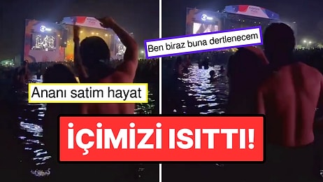 Kuşadası Müzik Festivali'nde Denizin İçinde Duman Konserine Eşlik Eden Çift, "Nasip Olur mu?" Dedirtti