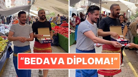 Sahte Diploma Skandalına Harika Gönderme: İki Pazarcı Pazarda “Bedava Diploma” Dağıttı!