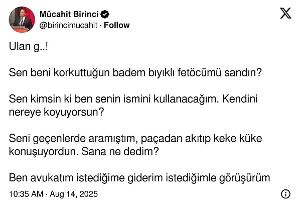Mücahit Birinci'nin Nedim Şener'e cevabı 👇