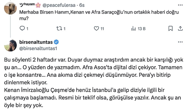 Birsen Altuntaş, X hesabından bir takipçisine bu konuda yanıt verdi.