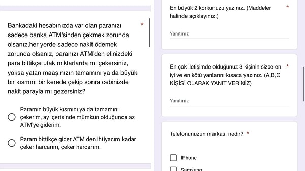 Başvuruda yer alan sorulardan bazıları ise şöyle 👇🏻