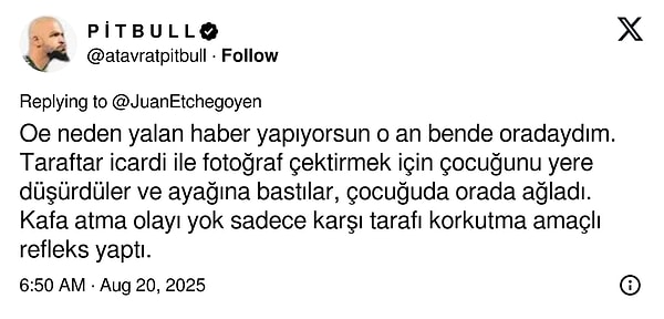 “atavratpitbull” isimli sosyal medya hesabı ise olayın başka türlü yaşandığını iddia etti. 👇