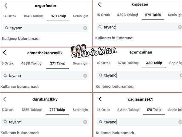 Dizinin kadrosunda bulunan diğer oyuncular kısa sürede Tayanç Ayaydın'ı takipten çıktı: