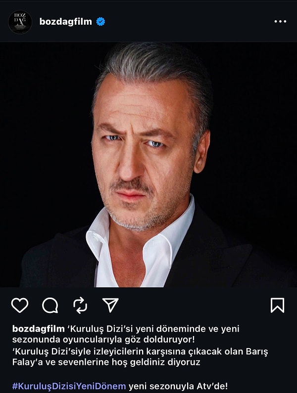 Bozdağ Film'in yaptığı paylaşıma göre, dizinin kadrosuna giriş yapan bir başka isim de Barış Falay oldu.