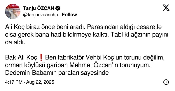 Tanju Özcan, Ali Koç'un kendisini aradığı paylaştı: “Yalı çocuğu şımarıklığıyla, seçilmiş insanlara telefon edip hakaret etmeye bir daha kalkışma."
