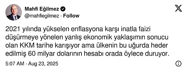 Mahfi Eğilmez'den KKM tepkisi: "Zarar 60 milyar doların çok üzerinde."