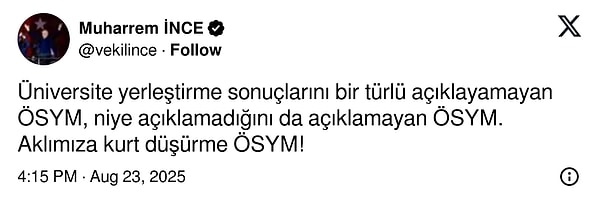 Muharrem İnce’nin paylaşımı 👇
