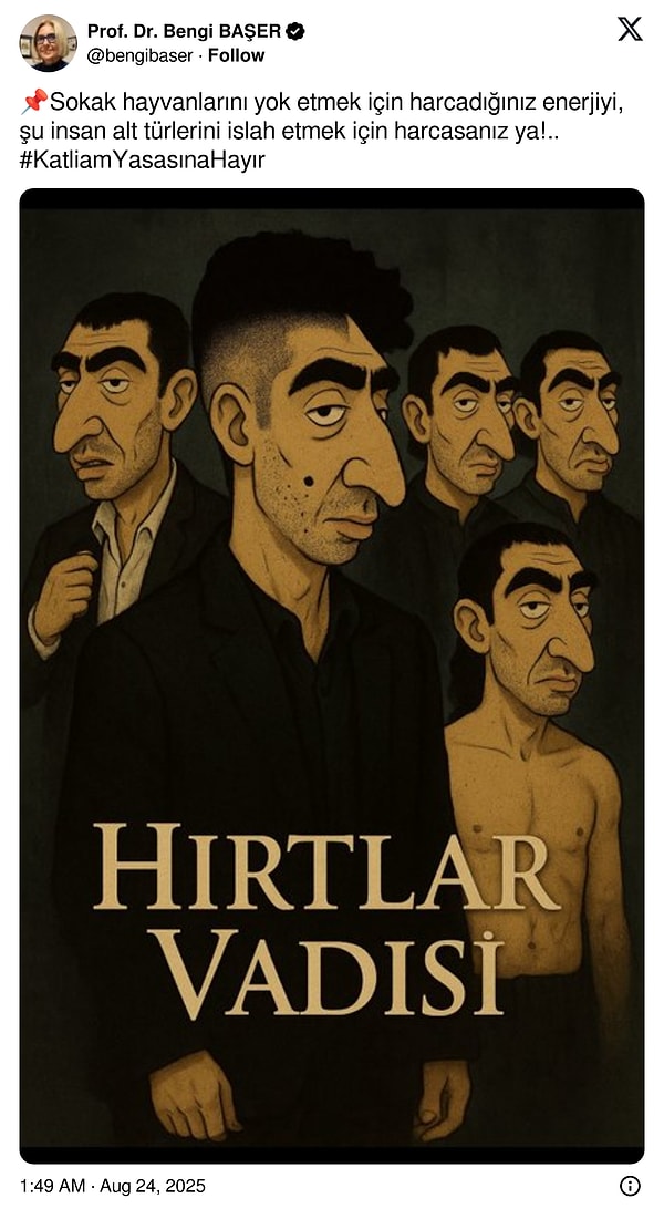 Prof. Dr. Bengi Başer de "Katliam Yasasına Hayır" paylaşımı yaptı.