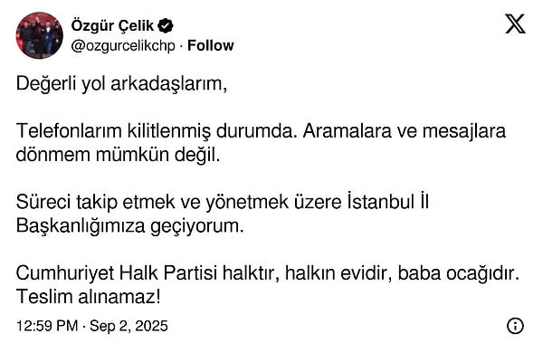Özgür Çelik'in konuya dair açıklaması: