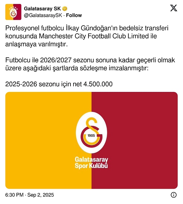 Galatasaray'ın paylaşımı 👇