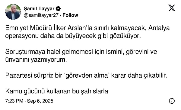 Şamil Tayyar’dan yeni görevden alma iddiası