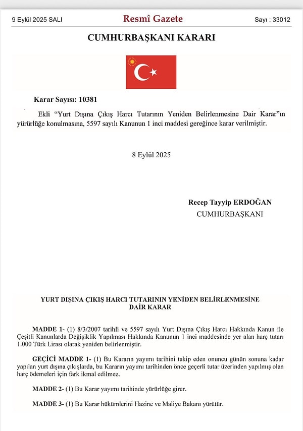 Resmi Gazete’de zam kararı 👇