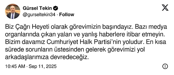Gürsel Tekin, "Kayyumluğu düşecek" haberlerine dair bir açıklama yaptı: