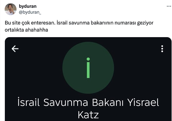 Katz'ın telefon numarası böyle ortaya çıktı.