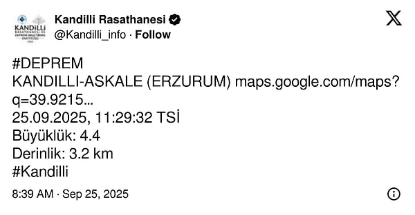 Kandilli Rasathanesi’nin açıklaması 👇