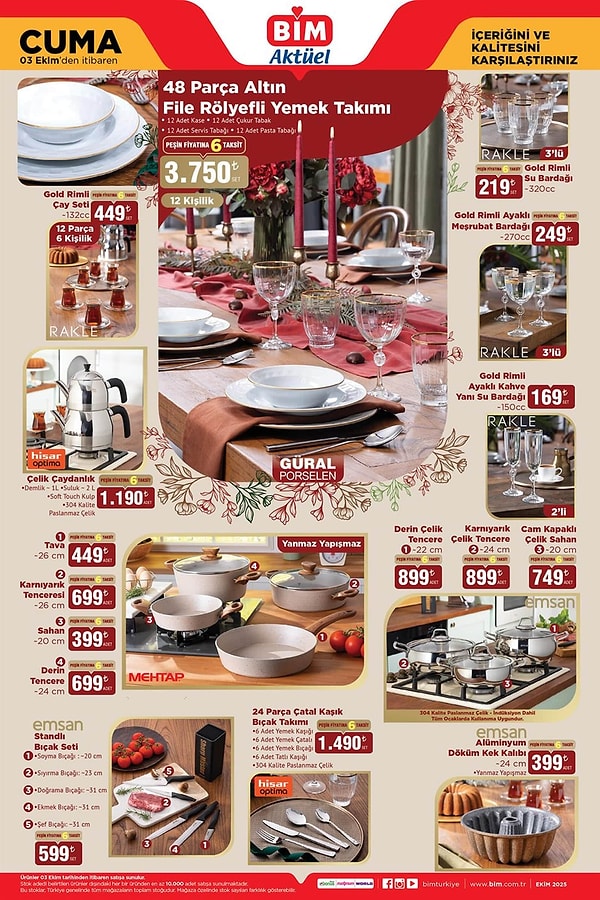 Güral Porselen 48 Parça Altın File Rölfeyli Yemek Takımı 3.750 TL