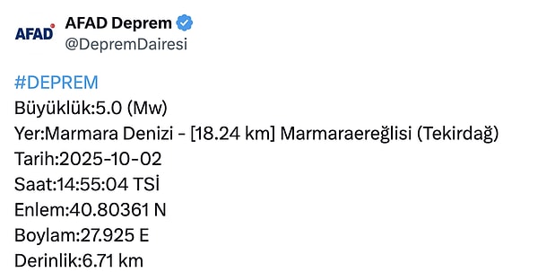Özellikle İstanbul'da panik yaratan depremin büyüklüğü de açıklandı.