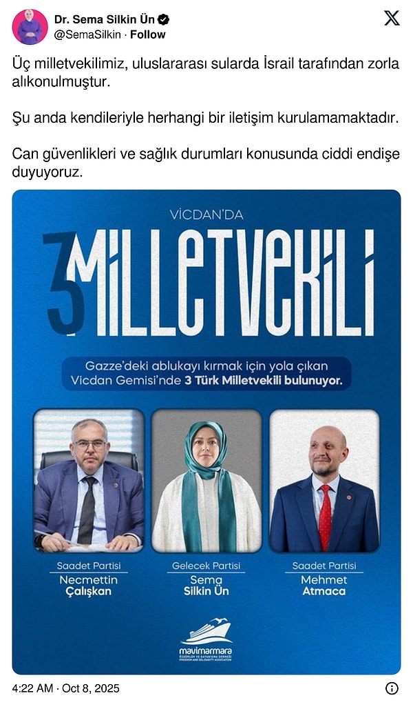 Milletvekili Sema Silkin Ün'ün Twitter hesabından yapılan paylaşım 👇