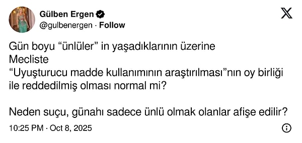 Bu kez benzer bir çıkış Gülben Ergen’den geldi.