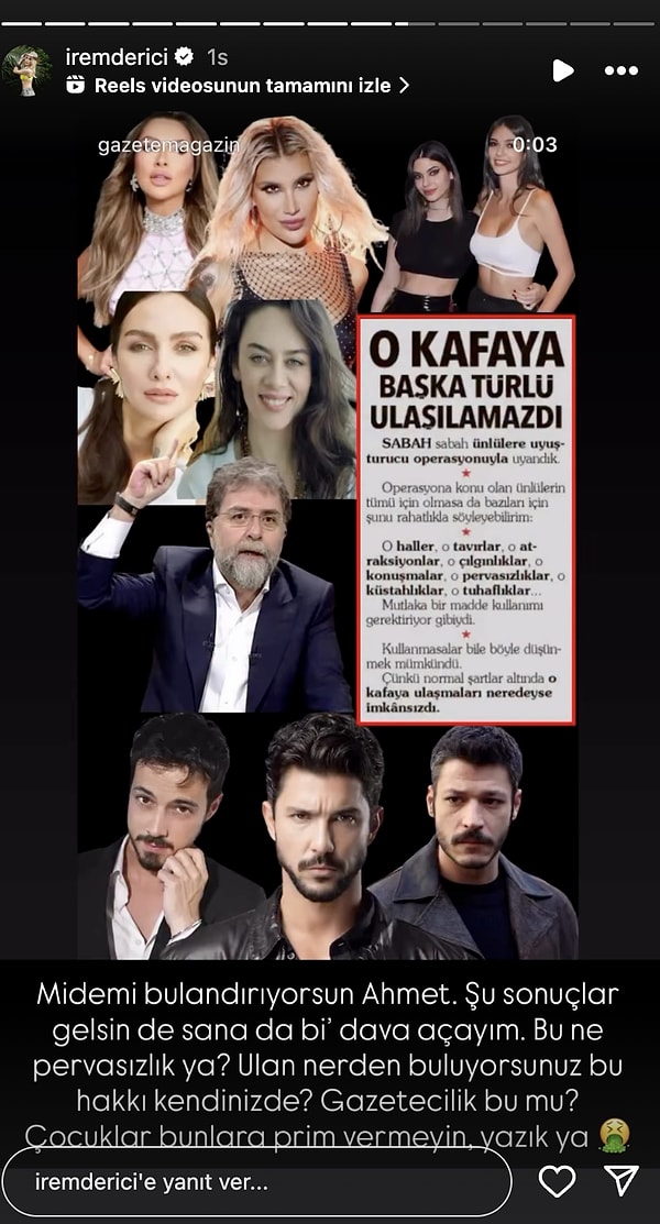 En sert tepki ise İrem Derici’den geldi.