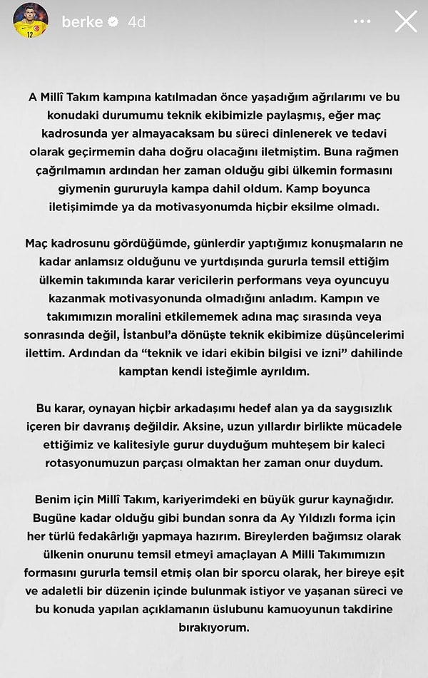 Berke Özer'den açıklama geldi.
