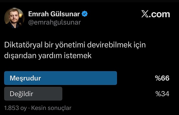 Gülsunar'ın "Nobel tartışmaları" bağlamında açtığı anket şu şekildeydi:
