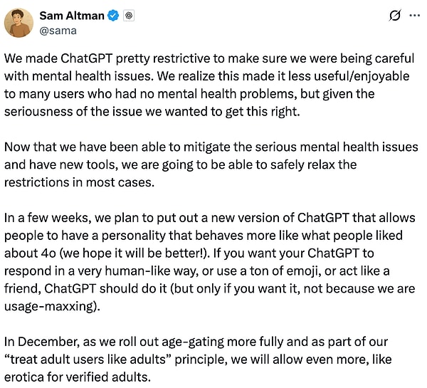 OpenAI CEO’su Sam Altman'ın açıklaması:
