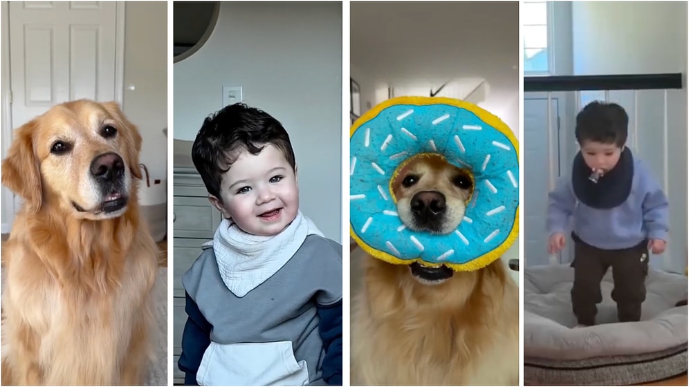 They Look Alike: Baby Growing Up with a Golden Retriever