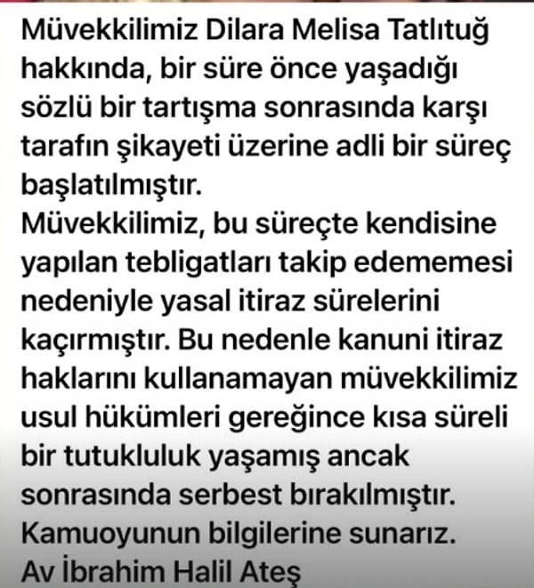 Kıvanç Tatlıtuğ’un kardeşi Melisa Tatlıtuğ’un avukatından açıklama geldi!