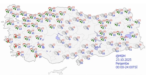 23 Ekim Perşembe Hava Durumu