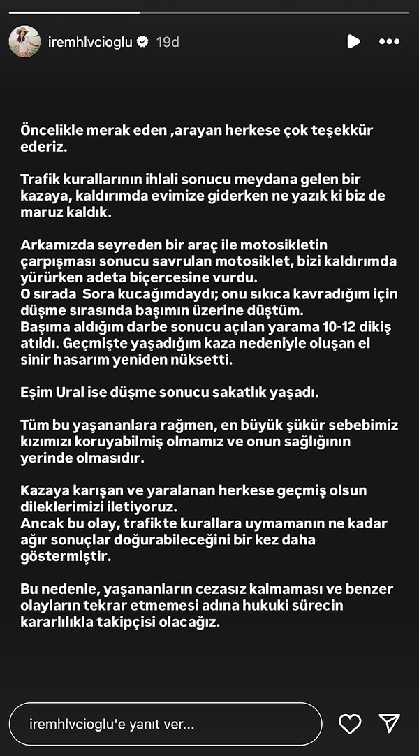 Geçtiğimiz dakikalarda da İrem Helvacıoğlu'nun kendisinden açıklama geldi.